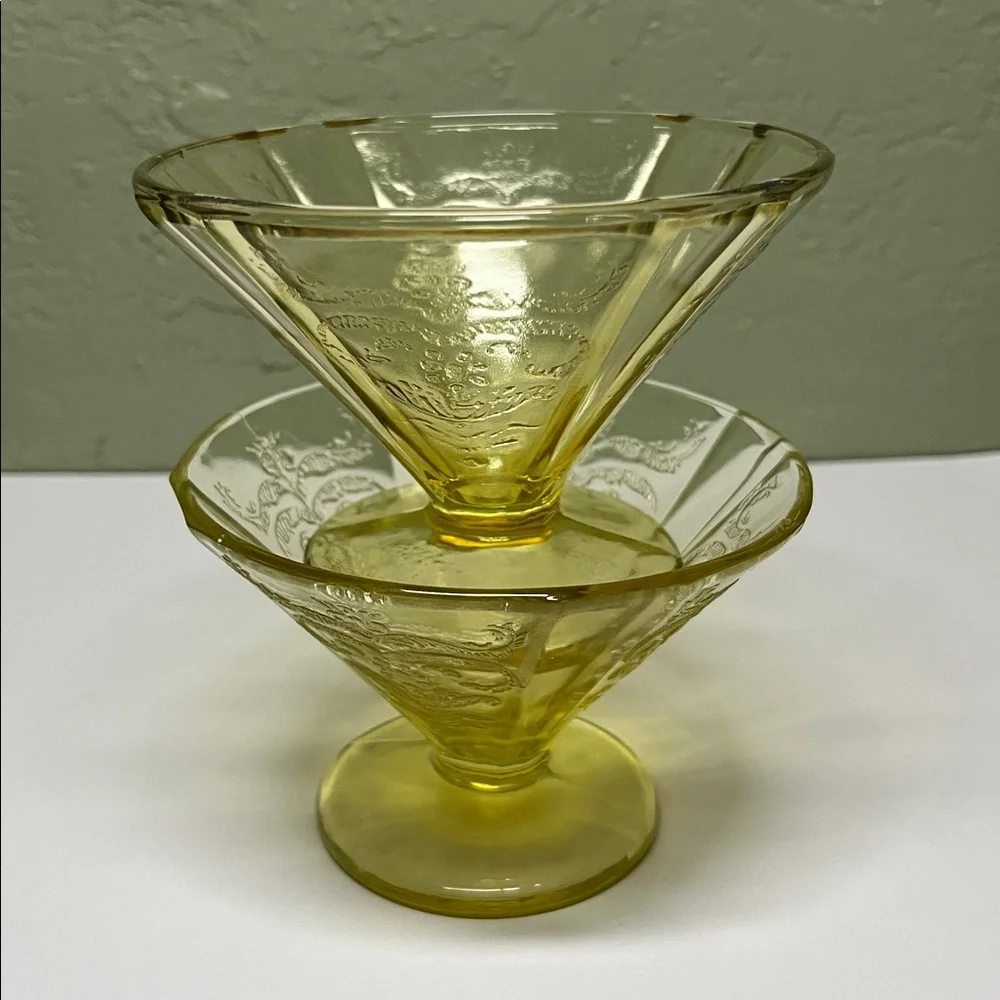 Vintage “Madrid” Amber Depression Glass Sherbet Dishes – Pair